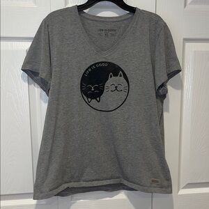 Life Is Good Charcoal Cat Duo Tee yin and yang